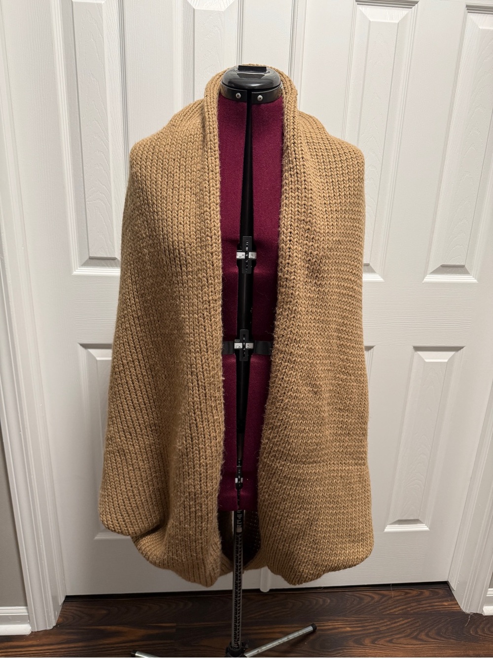 Cozy Open-Front Knit Poncho in Camel